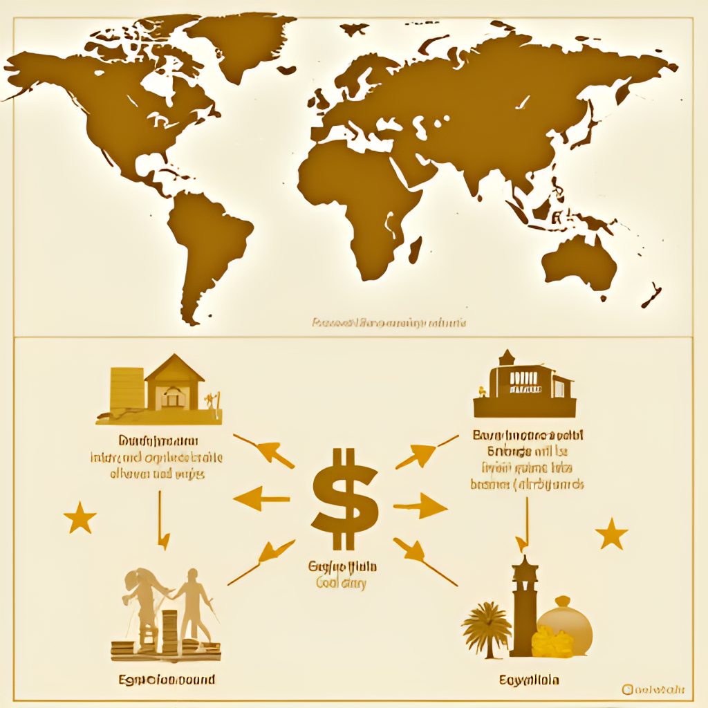 An infographic style image illustrating the factors affecting gold prices, such as global economic indicators, currency exchange rates (showing Egyptian pound and US dollar symbols), and geopolitical events, possibly with arrows showing influence.