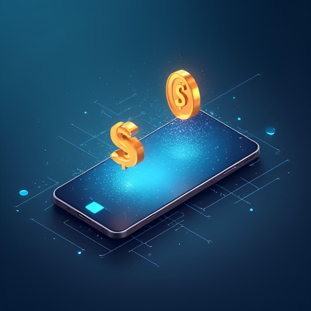 Conceptual image depicting digital currency exchange on a mobile phone screen, with symbols representing SAR and EGP, highlighting the ease and speed of modern money transfer methods.