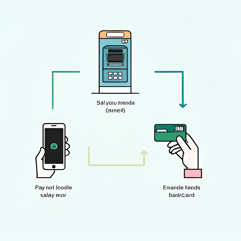 A graphic showing different payment methods for salaries in Egypt: an ATM machine, a hand holding a mobile phone with an e-wallet interface, and a hand holding a bank card.